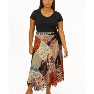 Zapata Collection Boho Patchwork Wrap Maxi Skirt Rayon Made in Nepal